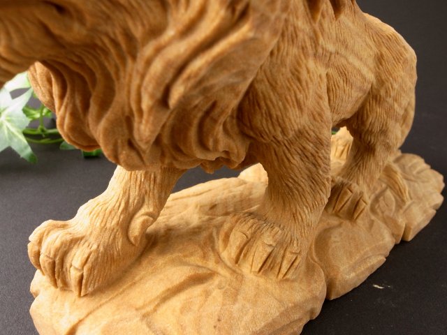本物の質感 縁起物 ジャスパー ライオン 彫刻置物 最大幅 約