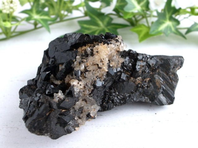 激レア・希少タイプ！ ブラックトルマリン・水晶 共生 クラスター 重さ195g 心身を浄化・精神との調和 ブラジル産