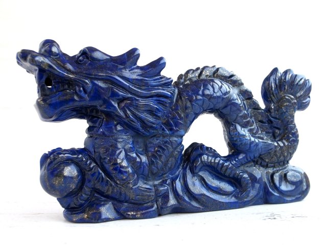 龍神 ラピスラズリ 龍彫刻置物 高さ約66.5mm 約265g ドラゴンモチーフ 一点もの 龍玉付き 9月の誕生石 アフガニスタン産 sai