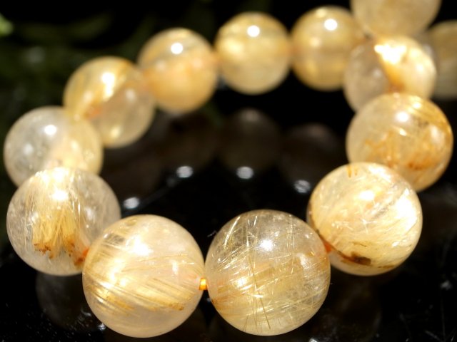 針多め！3A+ ゴールドルチルクォーツ ブレスレット 8.5mm-9mm×23珠 繊細針 ルチル際立つ透明感 金運の代表石 一点もの ブラジル産