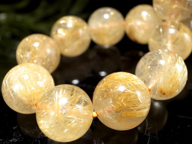 針多め！3A+ ゴールドルチルクォーツ ブレスレット 10mm-11mm×19珠 繊細針 ルチル際立つ透明感 金運の代表石 一点もの ブラジル産