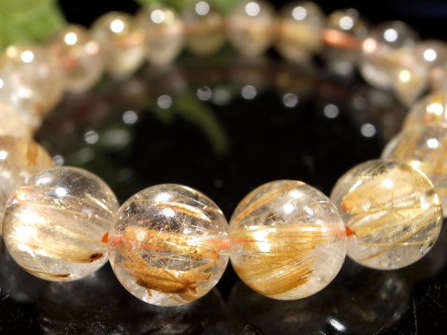虹入り！3A ゴールドルチルクォーツ ブレスレット 10mm-10.5mm