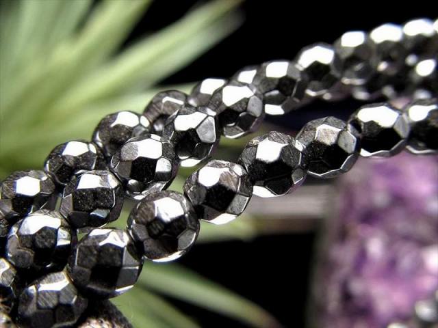 激安宣言 32面カット 約4mm珠 ヘマタイト 赤鉄鉱 一連 約37-39cm ブラジル産 geki rn-s パワーストーン 天然石