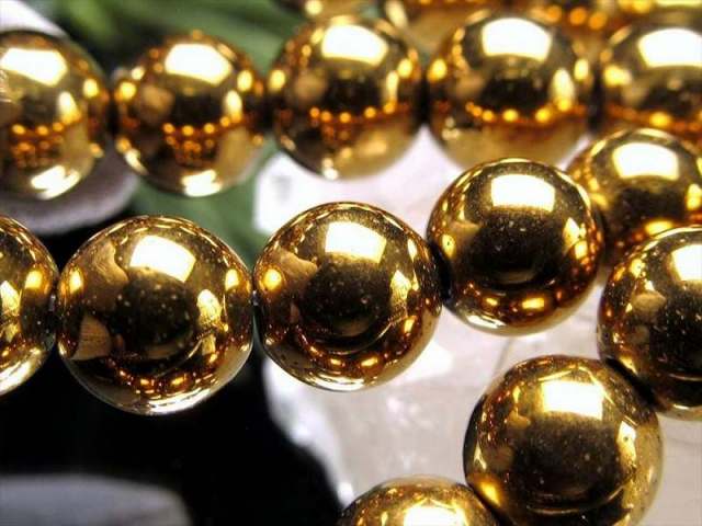 激安宣言 ゴージャス光沢 約8mm珠 ヘマタイト 赤鉄鉱 ゴールドカラー 一連 約37-39cm ブラジル産 geki rn-s パワーストーン 天然石