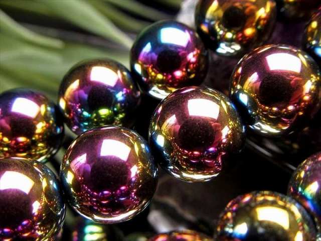 激安宣言 虹色光沢が美しい 約4mm珠 ヘマタイト（赤鉄鉱）レインボー