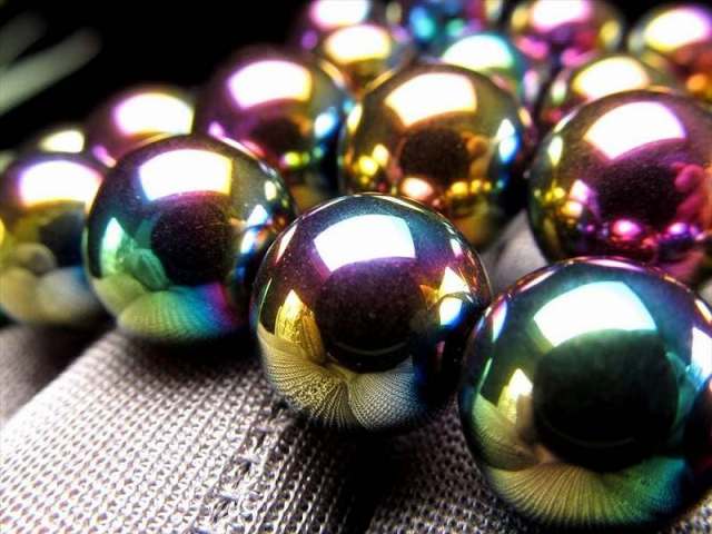 激安宣言 虹色光沢が美しい 約4mm珠 ヘマタイト（赤鉄鉱）レインボー