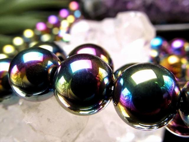 激安宣言 虹色光沢が美しい 約4mm珠 ヘマタイト（赤鉄鉱）レインボー