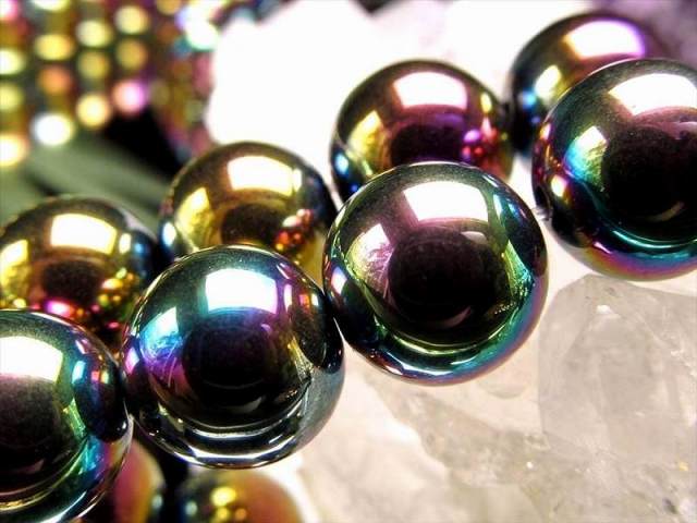 激安宣言 虹色光沢が美しい 約4mm珠 ヘマタイト（赤鉄鉱）レインボー