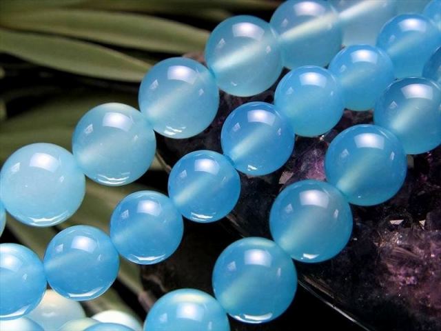 AAA 6mm-6.5mm珠 シーブルーカルセドニー 一連 約38-40cm ブラジル産