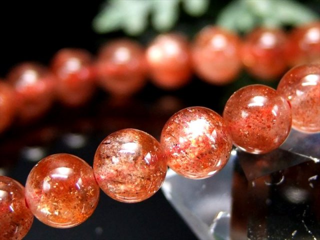 超濃厚ブラッドオレンジカラー 3A+ 濃厚 サンストーン ブレスレット 7mm-7.5mm×25珠 太陽神の象徴 たっぷりインクルージョン 1点物