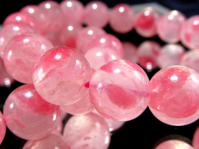 2A ロードナイトシリカ 薔薇輝石 ブレスレット 10.5mm-11mm×19珠前後 果肉のようなうる艶感 薔薇輝石と水晶の混合石 友愛を象徴する石 アメリカ産