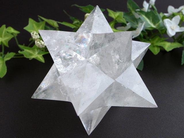 虹入り！贅沢仕様！レムリアン水晶使用 レムリアン水晶アステロイド(小星型12面体)ギャランティカード付 幅約92mm