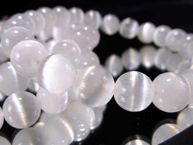 ユニドロブレスレット　クリア系 キャッツアイ セレナイト（透石膏）ブレスレット 約10.5mm-11mm