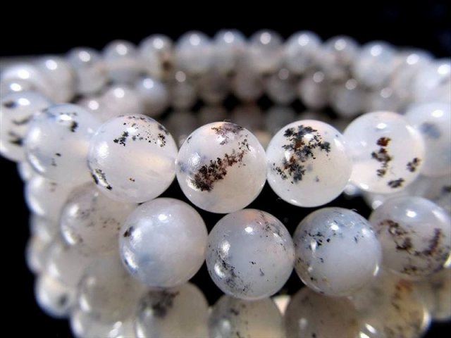 自然からの深い癒し デンドリティックカルセドニー ブレスレット 8mm-8.5mm×23珠前後 デンドライト入り玉髄