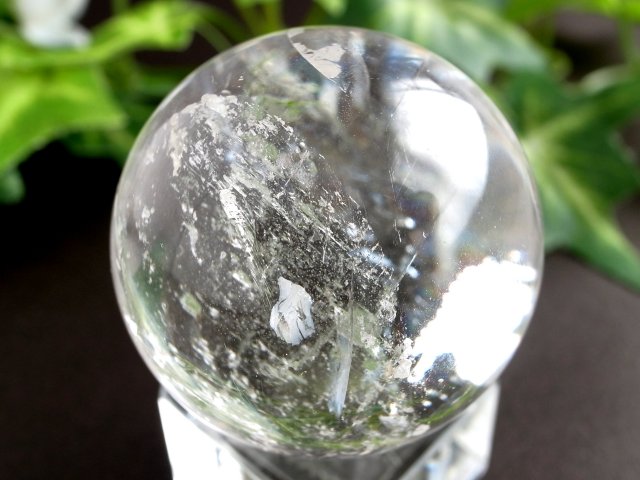 超透明 5A レムリアン水晶 丸玉 台座付き φ33.5mm 重さ54g 古代の叡智を封じ込めた水晶 レムリアンクリスタル レインボー水晶 置物 水晶玉 一点もの