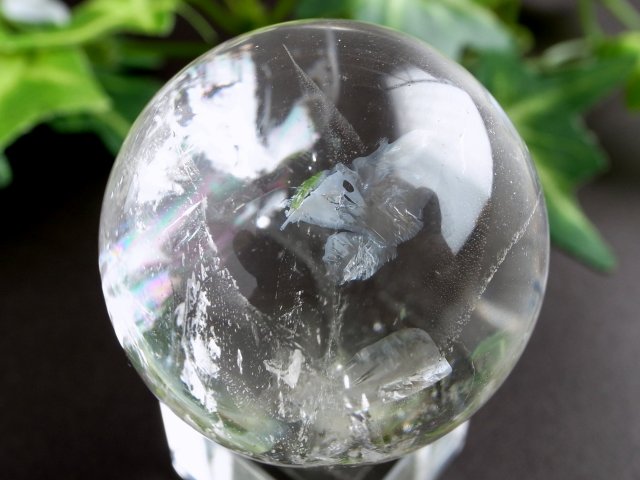 超透明 5A レムリアン水晶 丸玉 台座付き φ36mm 重さ65g 古代の叡智を封じ込めた水晶 レムリアンクリスタル レインボー水晶