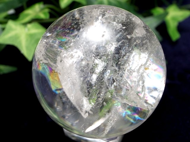 超透明 5A レムリアン水晶 丸玉 台座付き φ41.5mm 重さ100g 古代の叡智を封じ込めた水晶 レムリアンクリスタル レインボー水晶