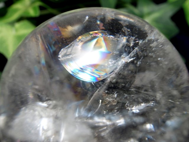 超透明 5A レムリアン水晶 丸玉 台座付き φ42.5mm 重さ107g 古代の叡智を封じ込めた水晶 レムリアンクリスタル レインボー水晶