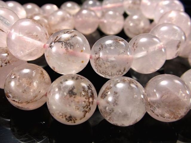 可愛い❢大珠デンドリティックローズクォーツブレス❥ 桜の枝模様入り 大珠 デンドリティックインローズクォーツ