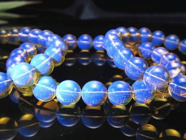 希少メキシコ産 3A+ ブルーアンバー ブレスレット 5.5mm-6mm×31珠前後