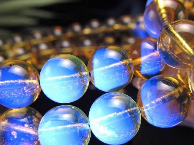 希少メキシコ産 3A+ ブルーアンバー ブレスレット 5.5mm-6mm×31珠前後