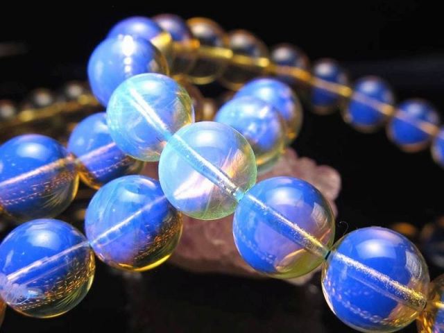 希少メキシコ産 3A+ ブルーアンバー ブレスレット 5.5mm-6mm×31珠前後