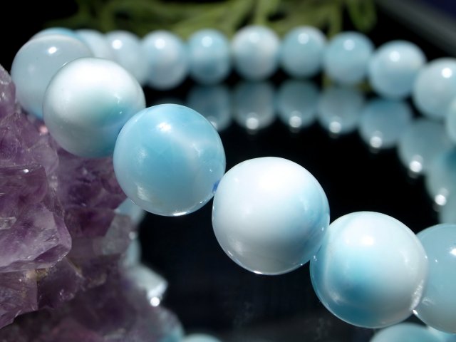 氷のような美しさ 3A アイスラリマー(ブルーペクトライト)ブレスレット 10mm-10.5mm×20珠 清涼なブルー