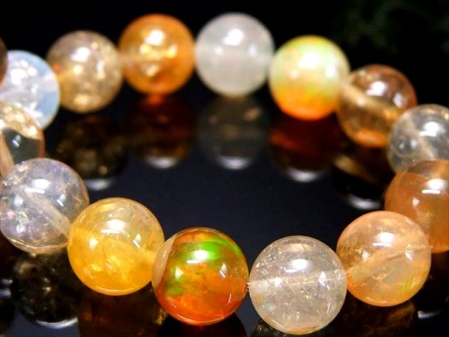 ファイヤーオパールブレスレット 4A ファイアオパール ブレスレット 8.5mm-9mm×22珠 希少オパール