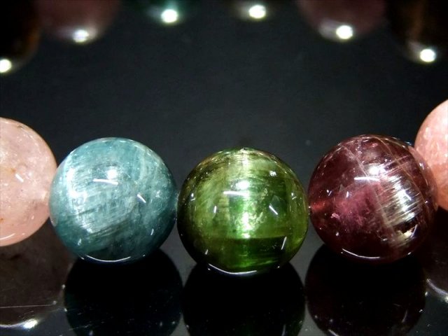 4A+ キャッツアイ MIXトルマリン ブレスレット 11mm-12mm×17珠