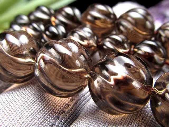 激安宣言 極上波カットAAA 約12mm珠 スモーキークォーツ ウェーブカット 煙水晶 一連 約37-39cm 極上 天然石 ビーズ パワーストーン ブラジル産 geki