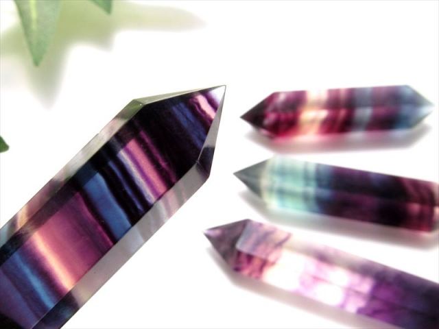 ミニサイズ 両剣タイプ レインボーフローライト 六角柱 ダブルポイント