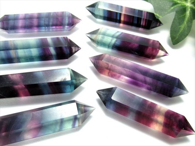 ミニサイズ 両剣タイプ レインボーフローライト 六角柱 ダブルポイント