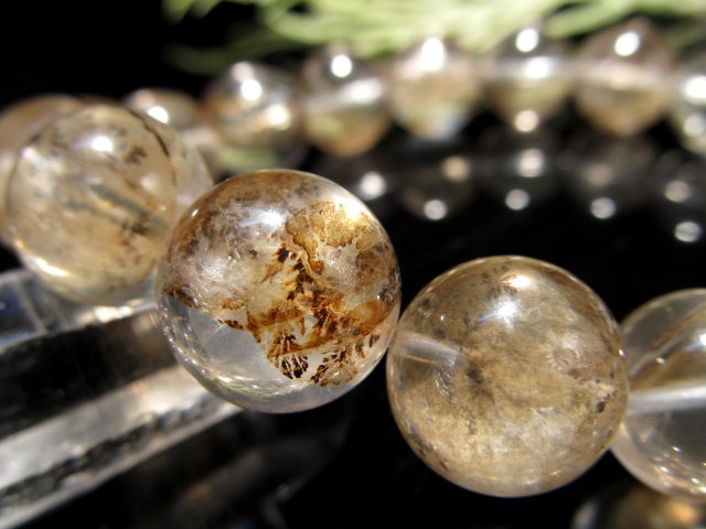 3A 透明感抜群 自然が描く唯一無二の模様 デンドリティック・クォーツブレスレット 12mm-12.5mm×17珠 天然の芸術作品 木の葉状鉱物デンドライト ブラジル産