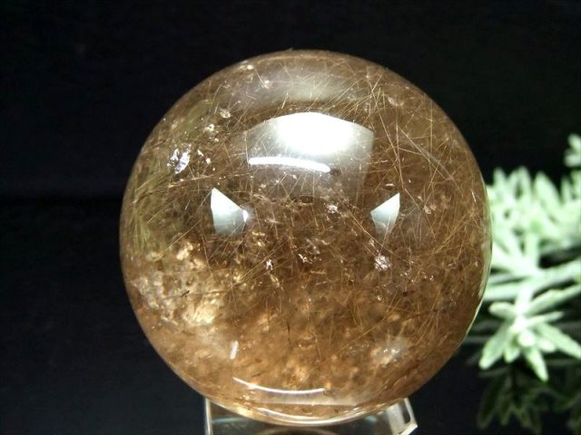 スモーキーゴールドルチルクォーツ丸玉(貫入水晶あり) ゴールドルチル入り水晶丸玉19.5ミリ クォーツ CR53