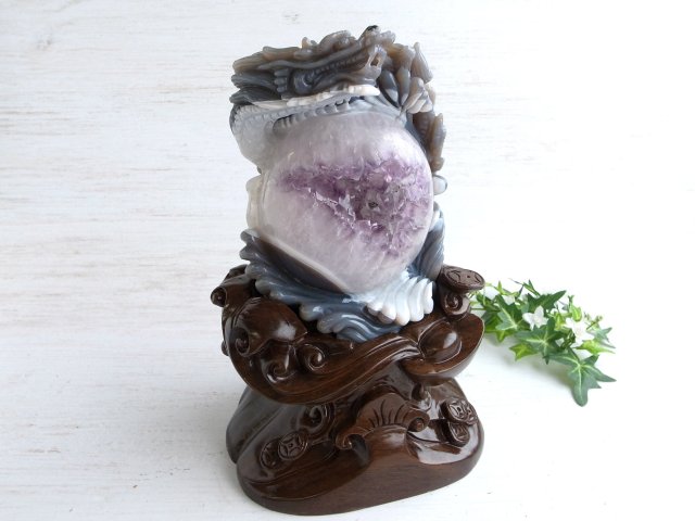 店頭展示中 至高の龍神彫刻 笑口瑪瑙 玉持ち龍神 龍彫刻置物 重さ5900g