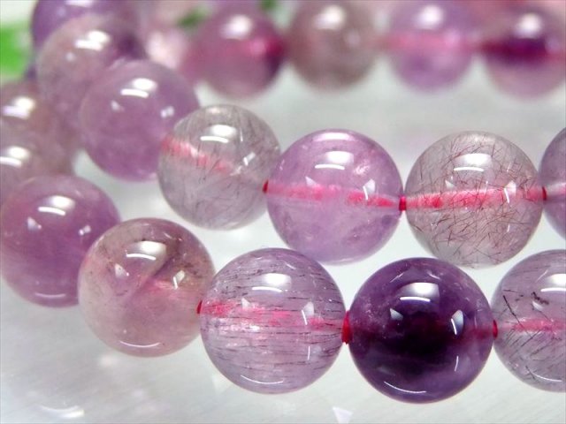 AA+ アメジストエレスチャル ブレスレット 10mm-10.5mm×19珠前後 グラデーションタイプ 他鉱物を閉じ込めたアメジスト 調和・癒しと安らぎの石 ブラジル産
