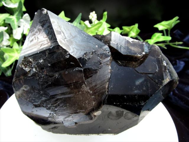 天然の黒光り 天然 黒水晶 (モリオン) クラスター原石 重さ754g