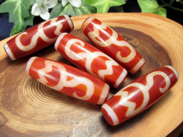 希少紅朱砂入り 水蓮花紅天珠(すいれんかべにてんじゅ) 約37mm-39mm 1