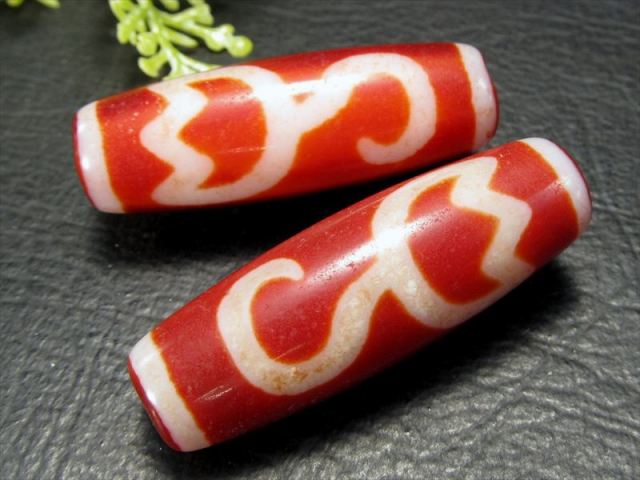 希少紅朱砂入り 水蓮花紅天珠(すいれんかべにてんじゅ) 約37mm-39mm 1