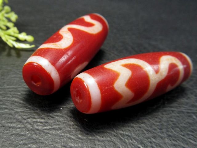 希少紅朱砂入り 水蓮花紅天珠(すいれんかべにてんじゅ) 約37mm-39mm 1