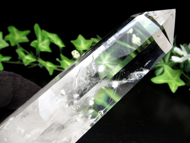 透明水晶 ポイント 専用木製台座付 高さ187mm 重さ340g 極上超透明 浄化 インテリア 一点もの ブラジル産 パワーストーン 天然石