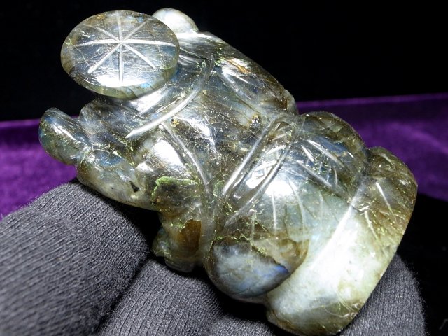レインボーシラー ラブラドライト ガネーシャ 彫刻置物 重さ129g 繊細