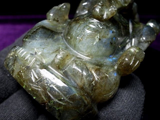 レインボーシラー ラブラドライト ガネーシャ 彫刻置物 重さ129g 繊細