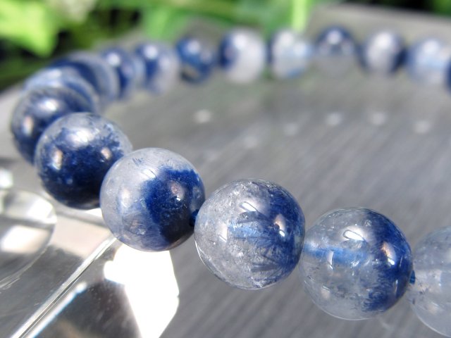 美しいブルー結晶 5A デュモルチェライト イン クォーツ ブレスレット