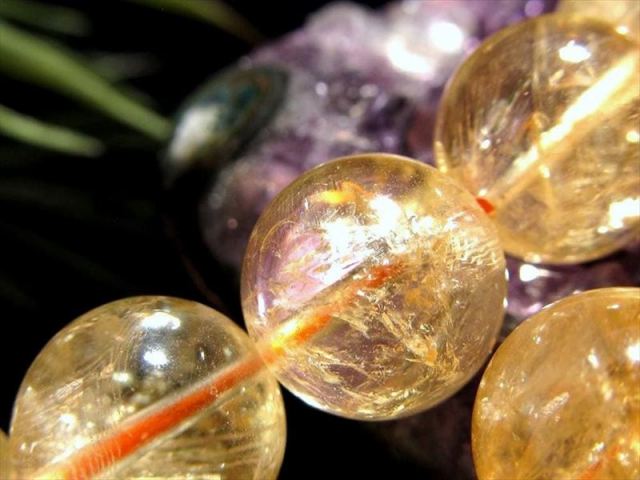 AA 約10mm珠 レインボーシトリン 黄水晶 一連 約38-40cm キラキラ