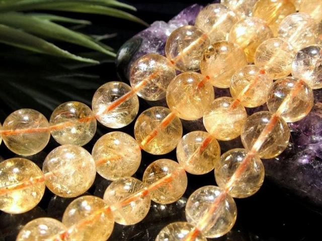 AA 約8mm珠 レインボーシトリン 黄水晶 一連 約38-40cm キラキラ クラック入り ブラジル産 パワーストーン 天然石