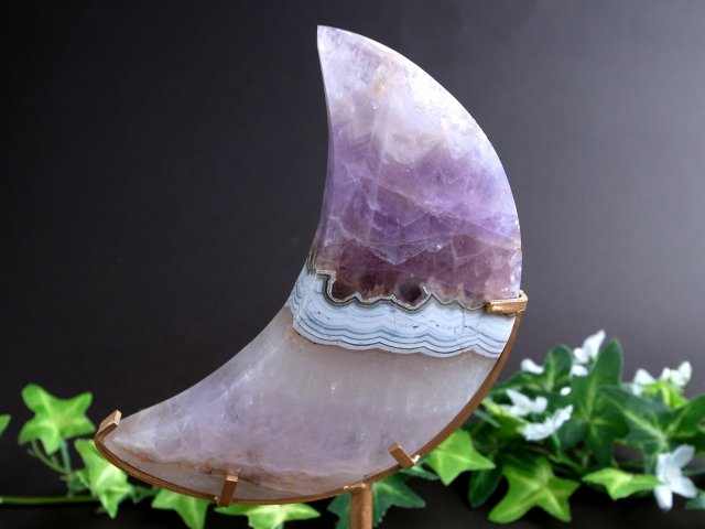 夜桜瑪瑙夜桜メノウ黒桜瑪瑙ムーン型月型205g とても綺麗インテリア