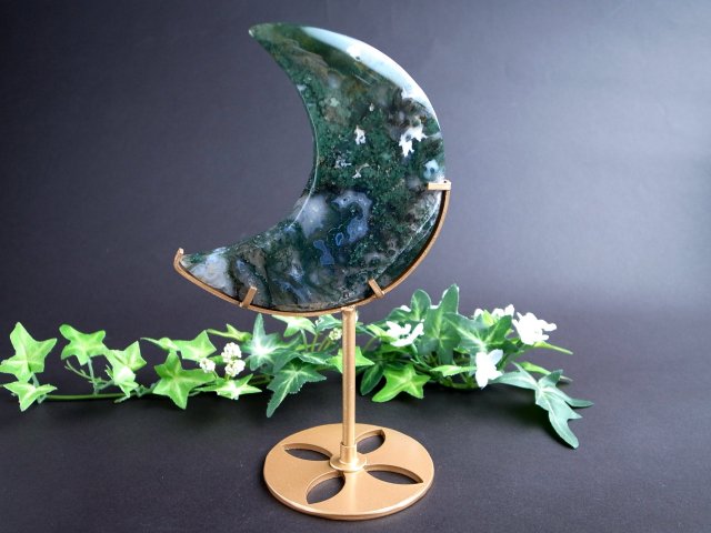 天然石 モスアゲート｜月型オブジェ｜インテリアに最適】