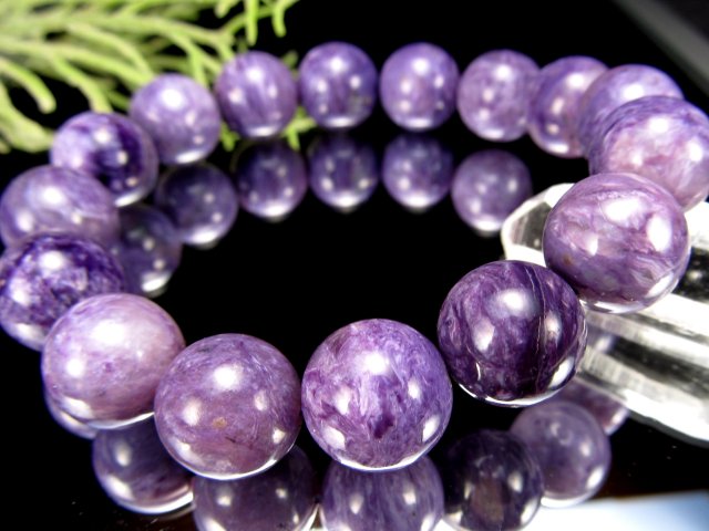 3A 濃厚発色 チャロアイト チャロ石 ブレスレット 14mm-14.5mm×16珠 妖艶マーブル 鮮やかパープル 人徳を高める 一点もの ロシア産