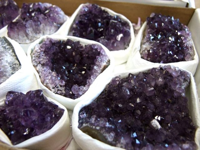 限定10箱 濃厚ウルグアイ産お得セット 4A アメジスト クラスター フラットタイプ 1箱平均約1600g 約10個前後入り 箱サイズ約26cm×16cm 美結晶 愛の守護石
